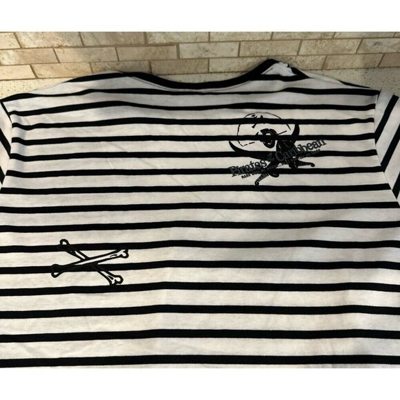 DISNEY SHIRT NEW MENS L WHITE PIRATES OF THE CARIBBEAN Dead STRIPED PARKS NWT - Picture 5 of 5